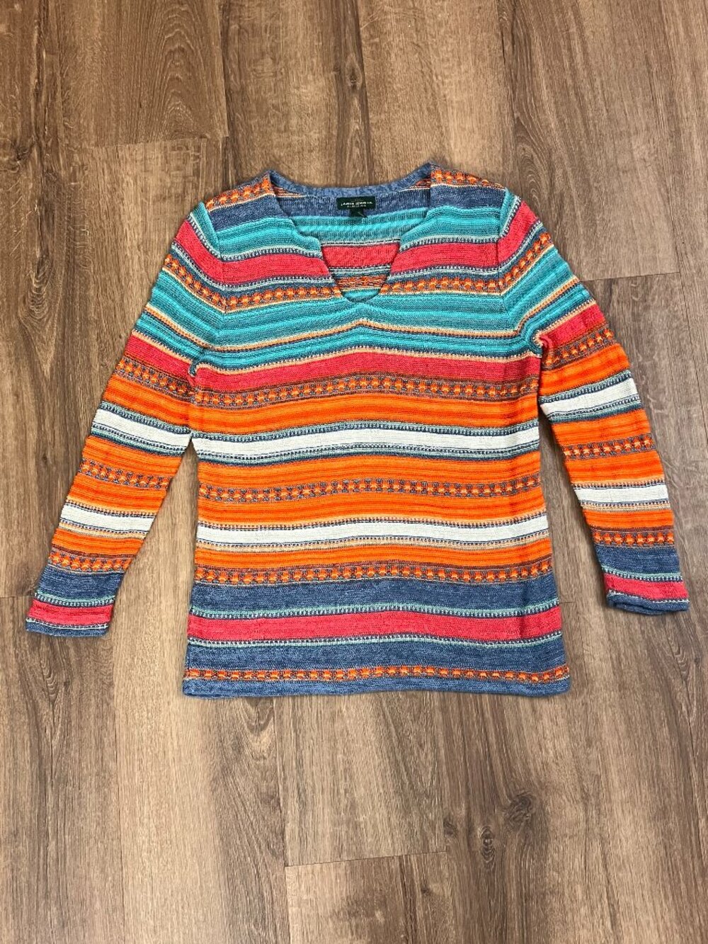 Ralph Lauren LRL Stripe Southwestern Linen Blend Sweater Sz L - Picture 3 of 8